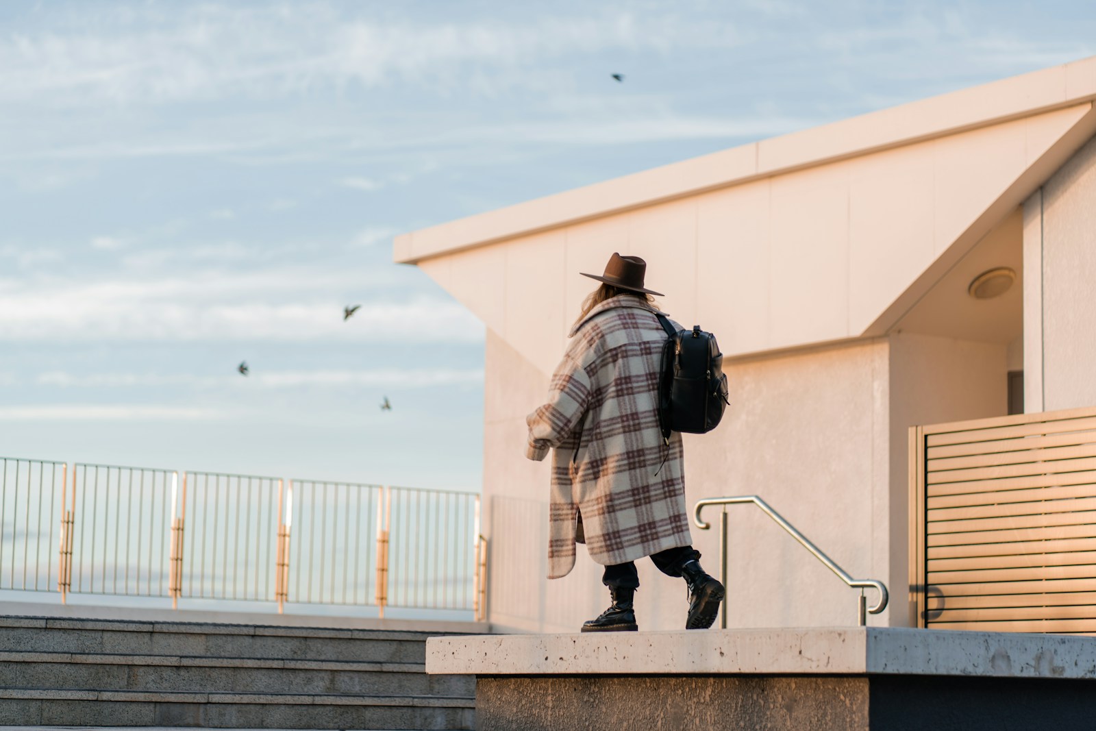 a person walking up stairs